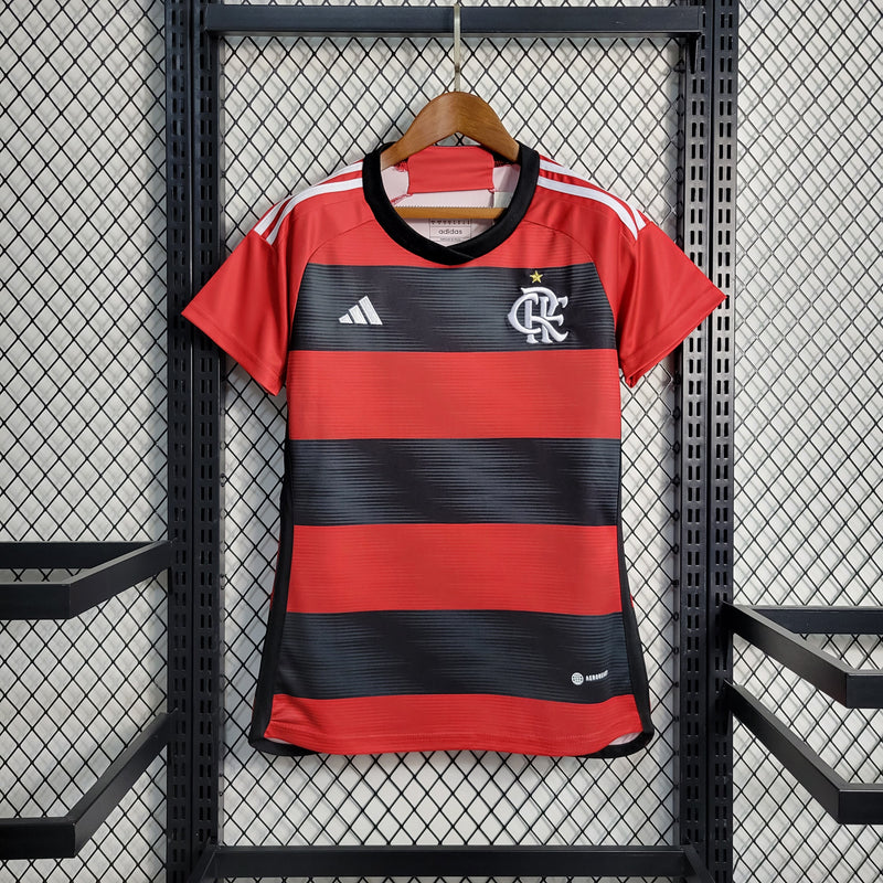 Camisa Flamengo I 23/24 s/n° Torcedor Adidas Feminia - Vermelho+Preto